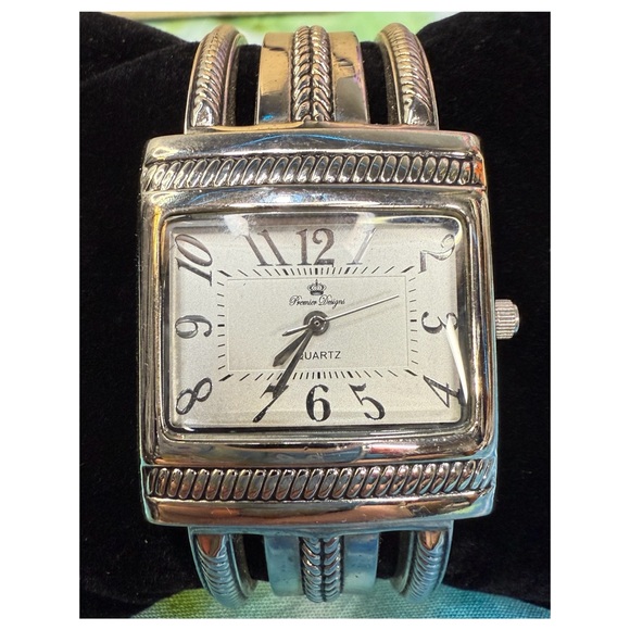 Vintage - Premier Designs Cuff Watch - Silver Tone - Stainless Steel Square Dial - Picture 4 of 7